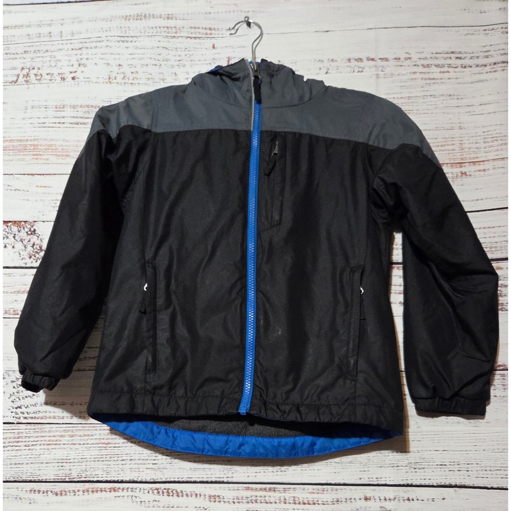 Columbia Kids Small Black Grey Blue Fleece Lined Hooded Jacket Winter Layers